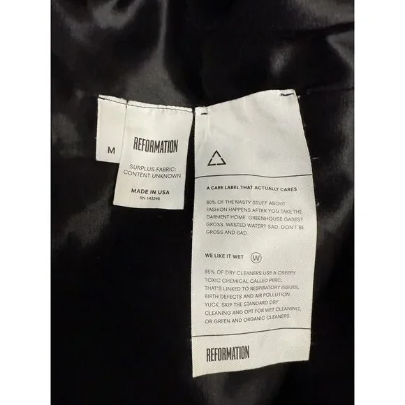 Reformation Black Belted Coat Wrap Style Medium Surplus Fabric Made in USA